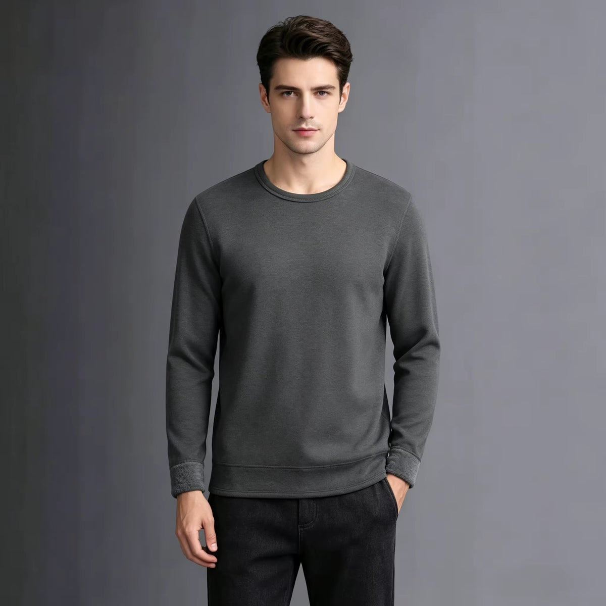 Men Autumn Winter Fashion round Neck Warm Long‑Sleeved Thermal Underwear T‑Shirt Bottoming Shirt