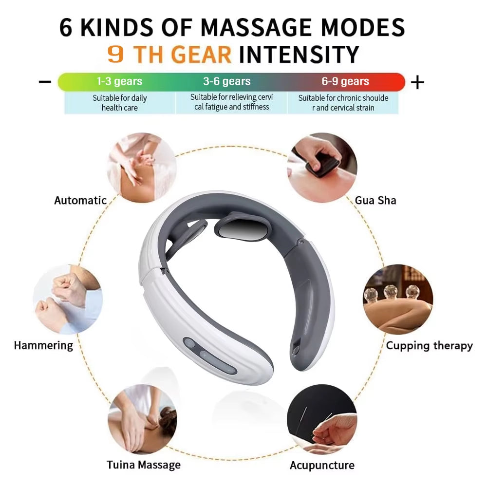 Ems Electric Neck Massager 6-Mode 9-Speed Massager Muscle Relaxation Battery Neck Massager Tool Relax Cervical Relief Pain