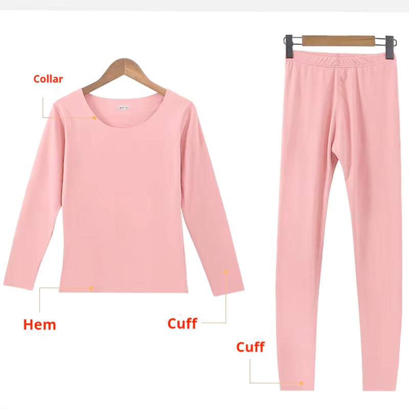 New Women'S Thermal Underwear Set De Velvet Grinding Wool Fall Clothing and Pants Thermal Underwear Wome Large Size Solid Colour