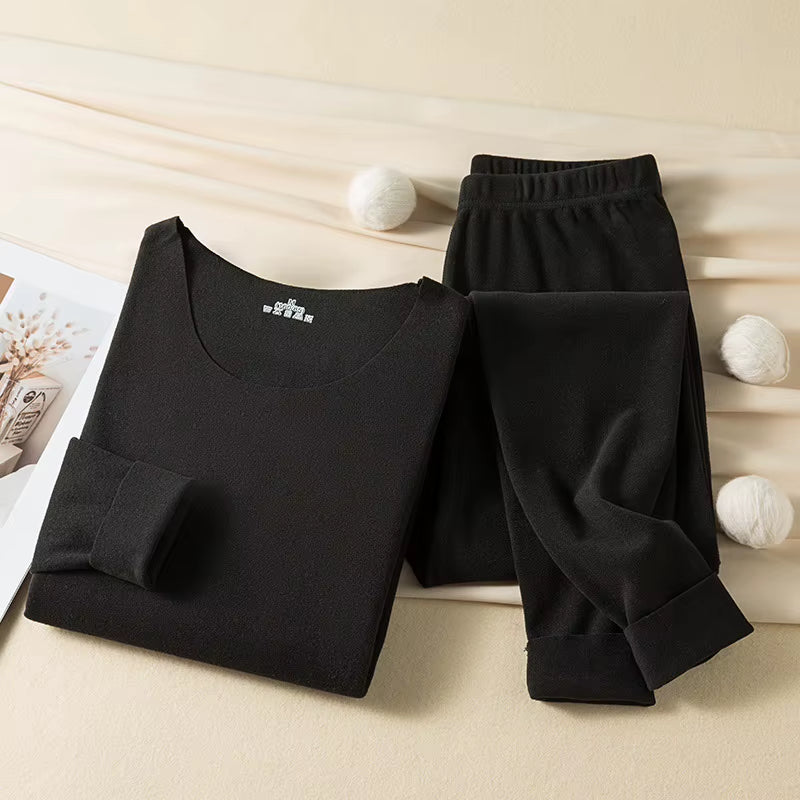 New Women'S Thermal Underwear Set De Velvet Grinding Wool Fall Clothing and Pants Thermal Underwear Wome Large Size Solid Colour