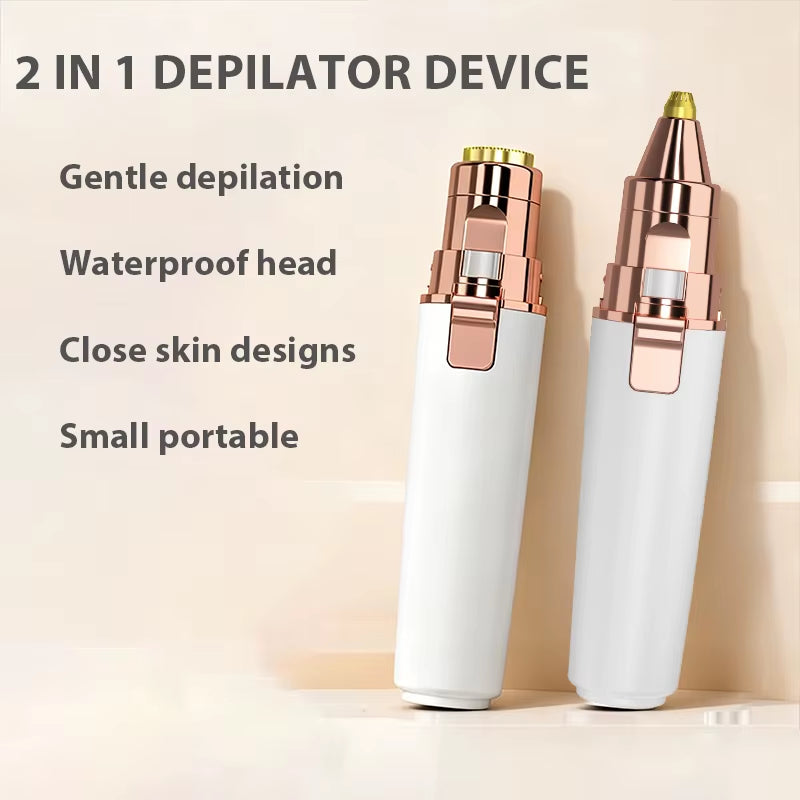 2 In1 Electric Eyebrow & Facial Trimmer Rechargeable Facial Hair Removal Eyebrow Shaver Body Razor with LED Light