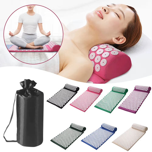 Acupressure Pillow with Storage Bag for Neck Back Foot Massage Pads Acupressure Mat Pillow Set Improves Bloods Circulation Mat