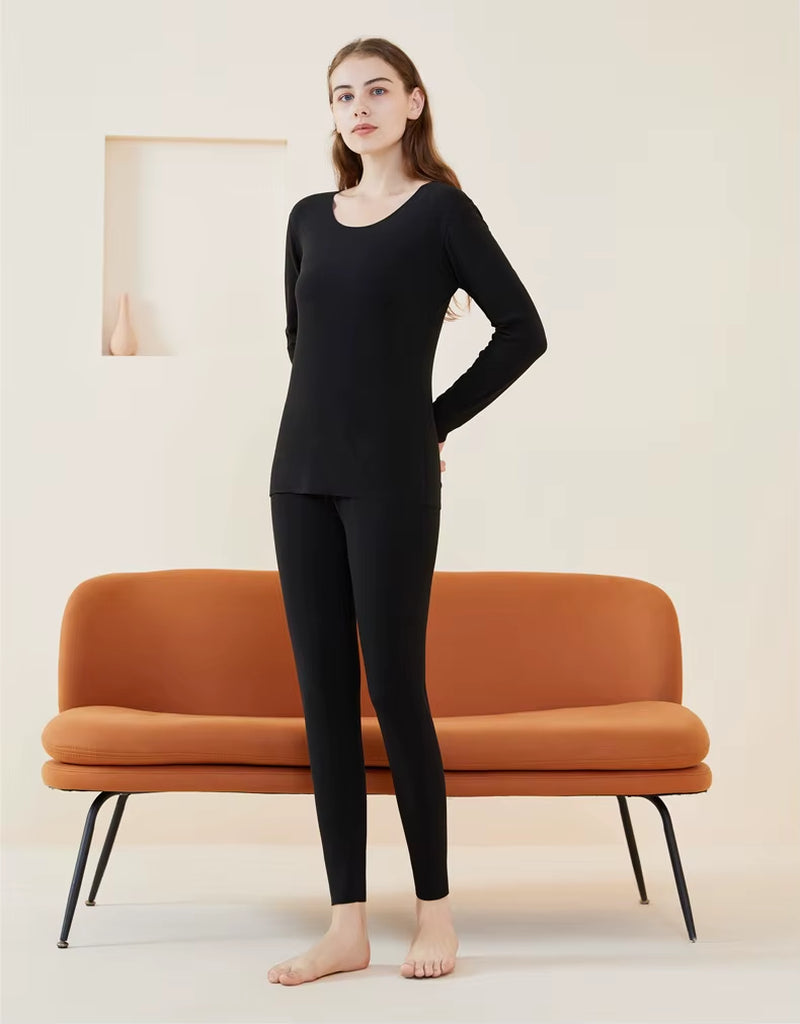New Women'S Thermal Underwear Set De Velvet Grinding Wool Fall Clothing and Pants Thermal Underwear Wome Large Size Solid Colour