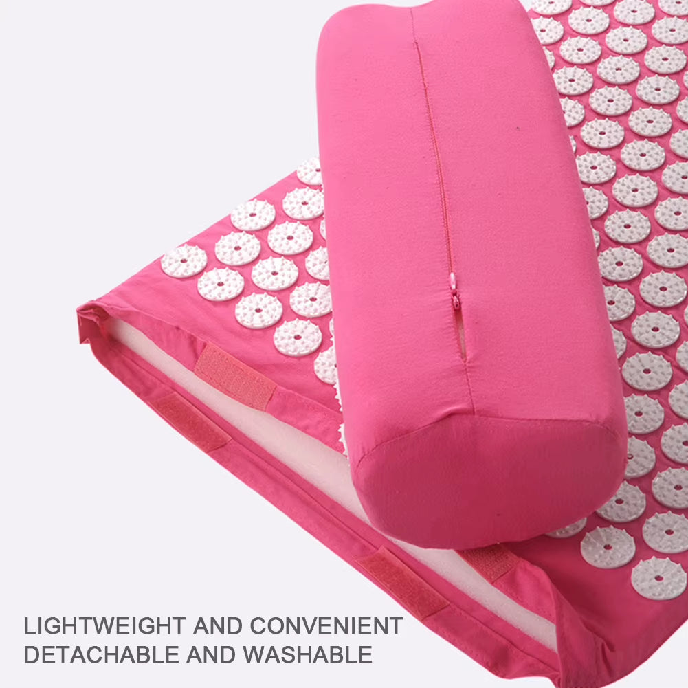 Acupressure Pillow with Storage Bag for Neck Back Foot Massage Pads Acupressure Mat Pillow Set Improves Bloods Circulation Mat