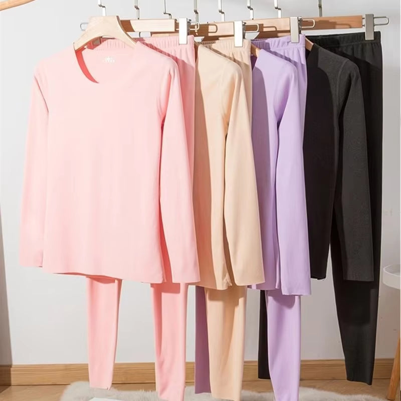 New Women'S Thermal Underwear Set De Velvet Grinding Wool Fall Clothing and Pants Thermal Underwear Wome Large Size Solid Colour
