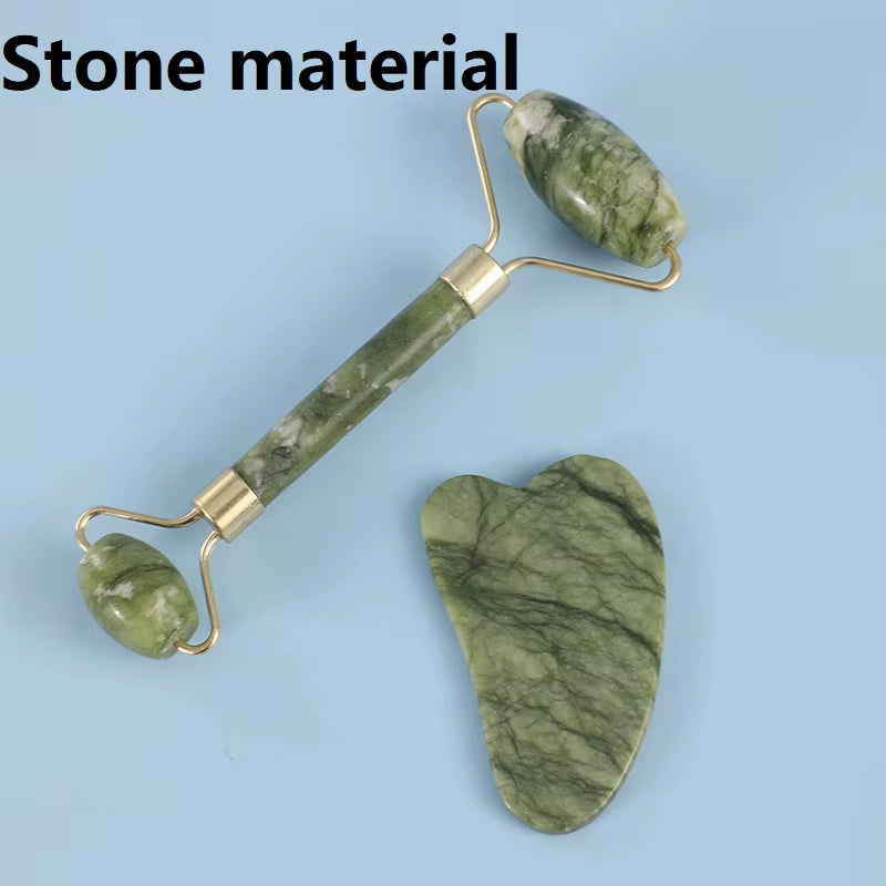 2PCS Gua Sha Natural Stone Gowoman Gua Sha Facial Stone Gua Sha Visage Roller for Face Massager Tool Gouache Scraper LBHL07