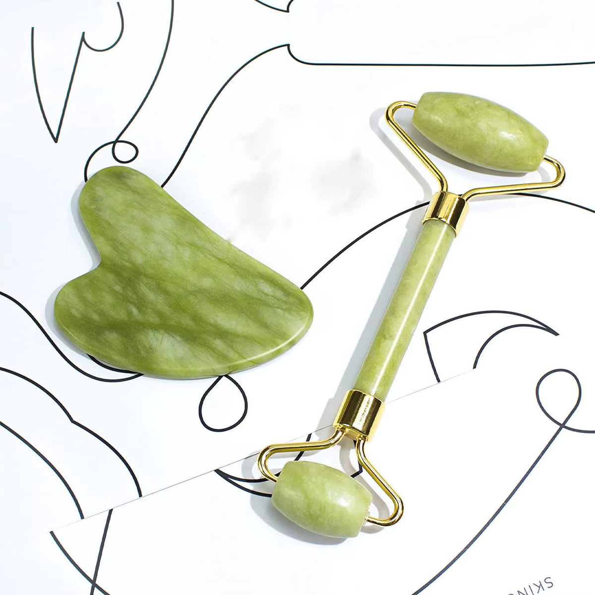 2PCS Gua Sha Natural Stone Gowoman Gua Sha Facial Stone Gua Sha Visage Roller for Face Massager Tool Gouache Scraper LBHL07