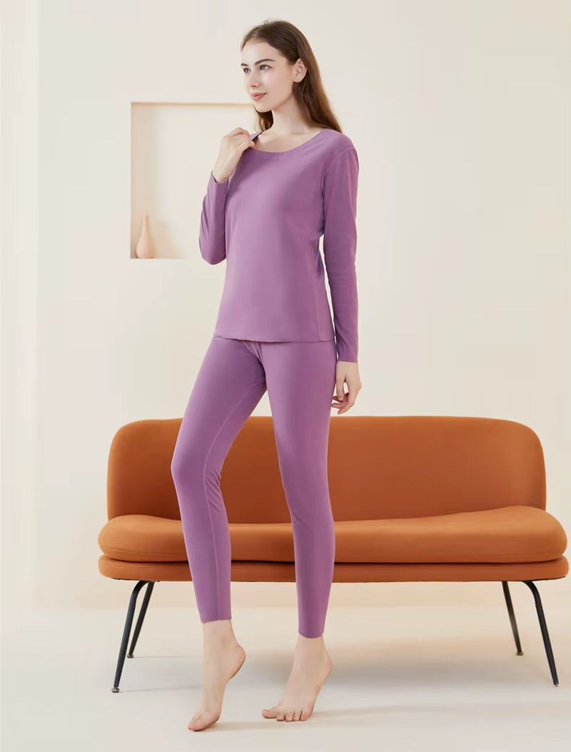 New Women'S Thermal Underwear Set De Velvet Grinding Wool Fall Clothing and Pants Thermal Underwear Wome Large Size Solid Colour