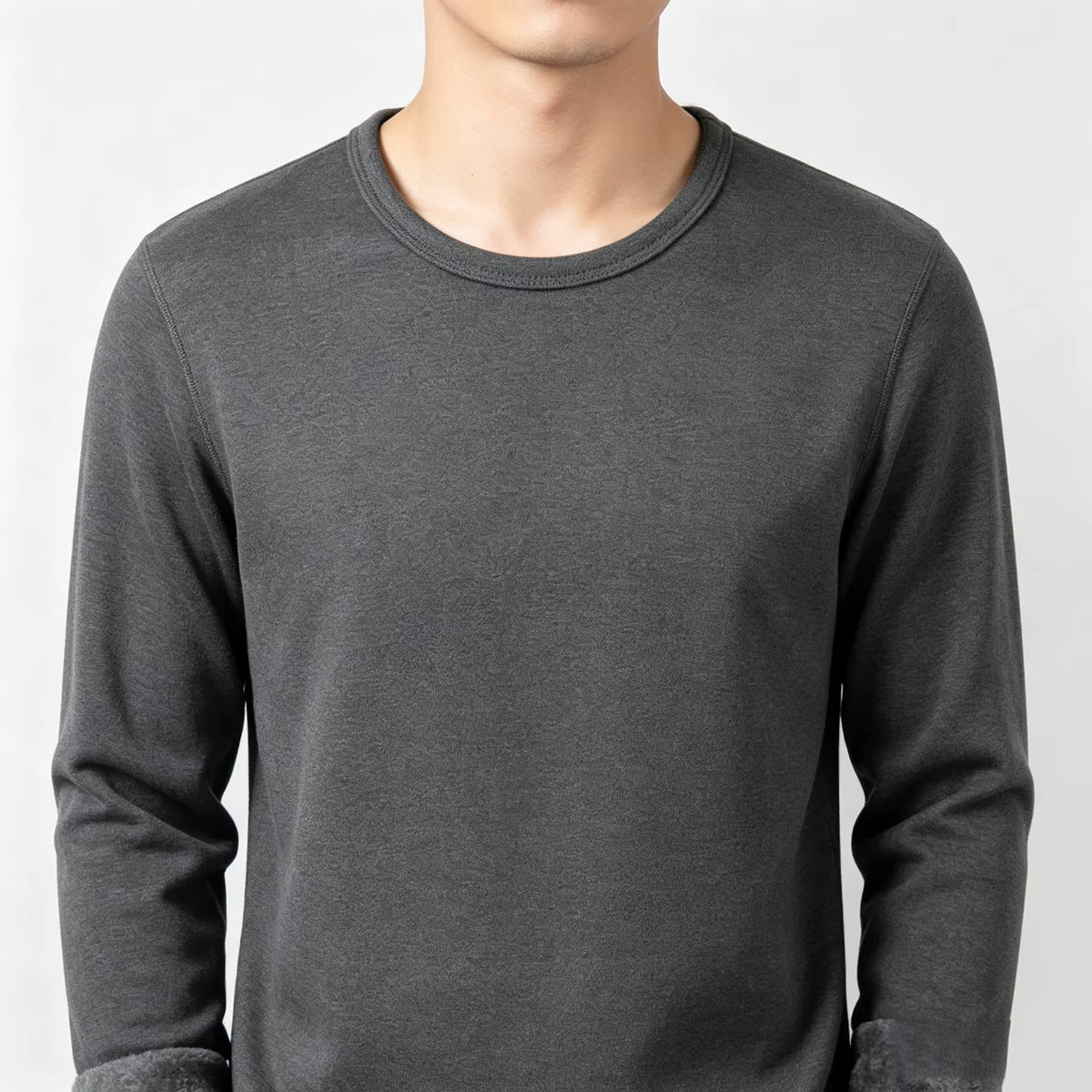 Men Autumn Winter Fashion round Neck Warm Long‑Sleeved Thermal Underwear T‑Shirt Bottoming Shirt