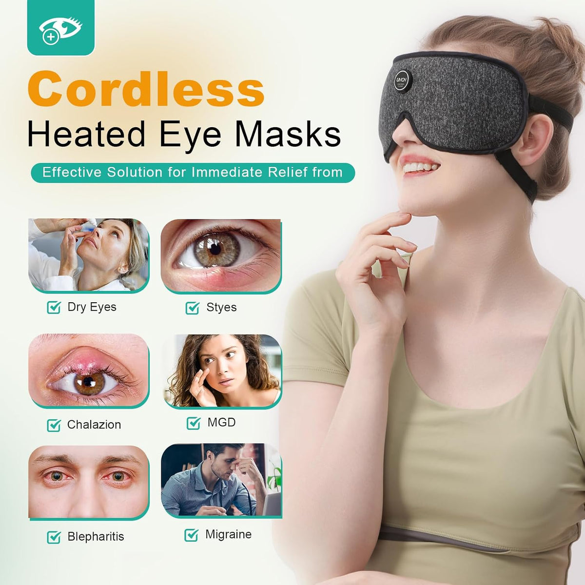 Heated Eye Mask for Dry Eyes Cordless Rechargeable 4 Temp Settings
