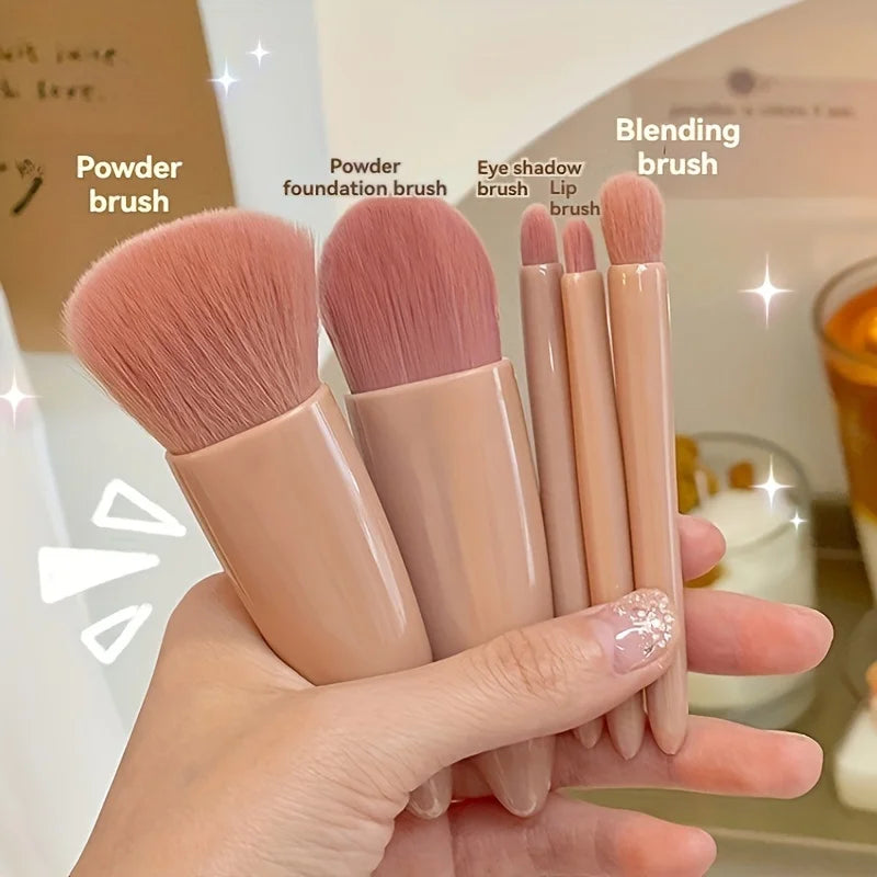 5Pcs Portable Makeup Brush Set with Mirror - Foldable Travel Kit ，Mini Makeup Brush Set Travel Makeup Brush Set