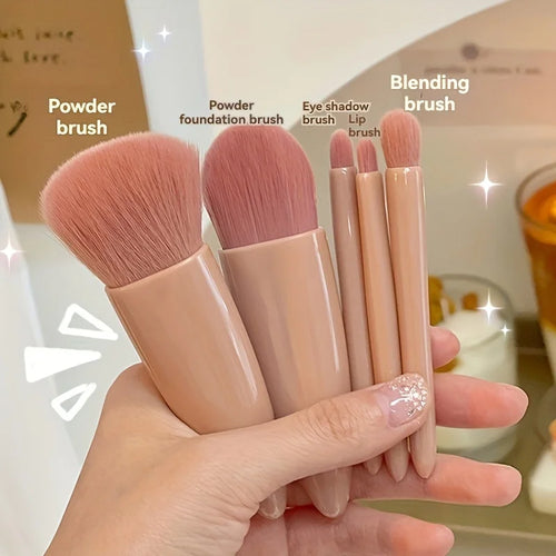 5Pcs Portable Makeup Brush Set with Mirror - Foldable Travel Kit ，Mini Makeup Brush Set Travel Makeup Brush Set