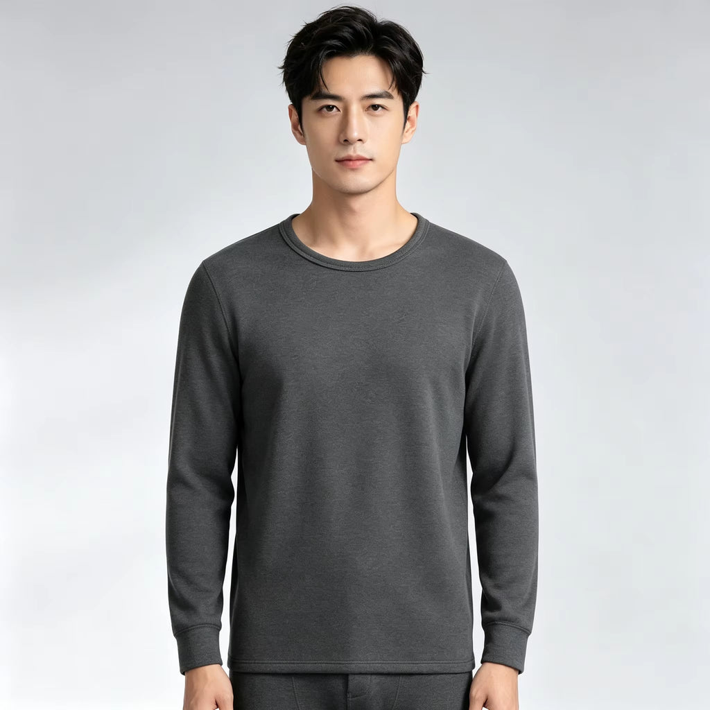 Men Autumn Winter Fashion round Neck Warm Long‑Sleeved Thermal Underwear T‑Shirt Bottoming Shirt