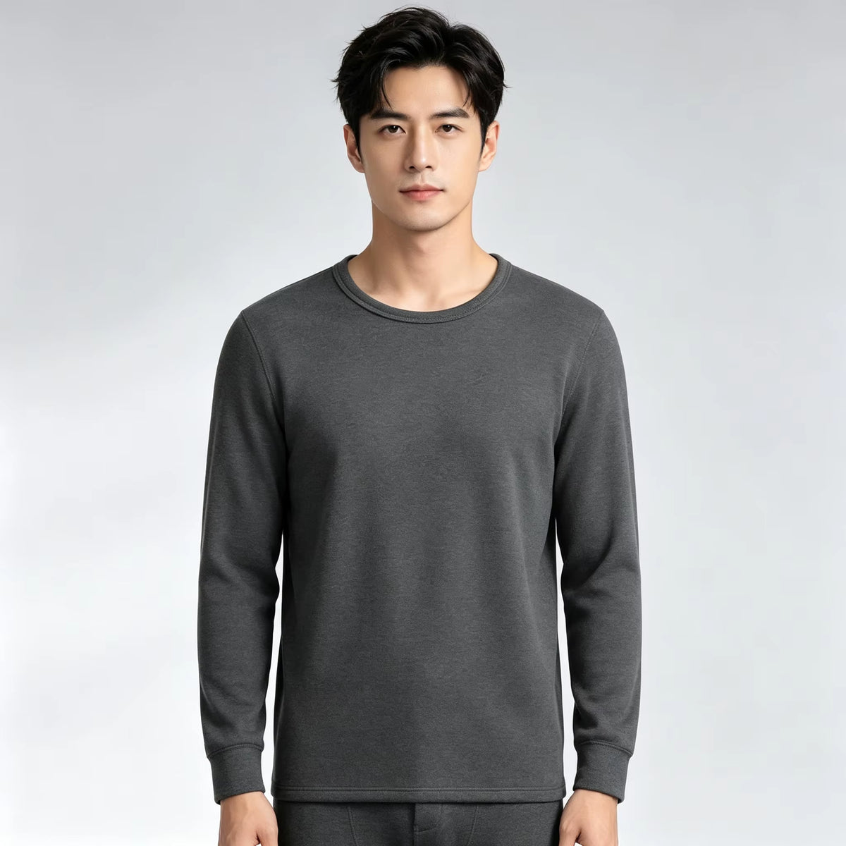 Men Autumn Winter Fashion round Neck Warm Long‑Sleeved Thermal Underwear T‑Shirt Bottoming Shirt