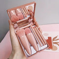 5Pcs Portable Makeup Brush Set with Mirror - Foldable Travel Kit ，Mini Makeup Brush Set Travel Makeup Brush Set