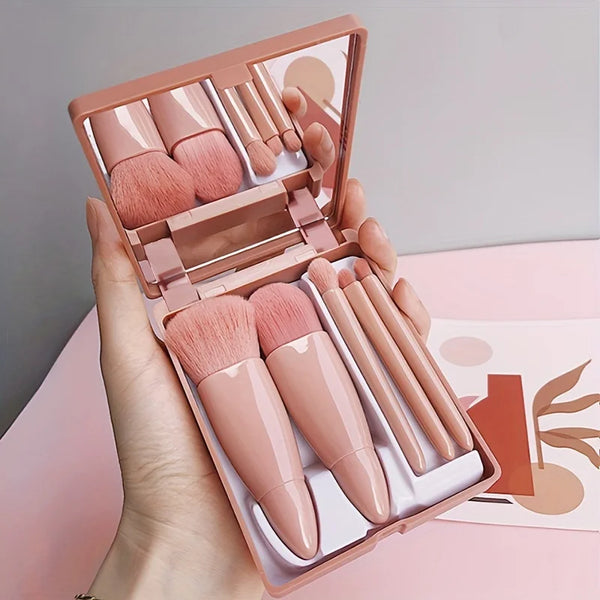 5-teiliges faltbares Reise-Make-up-Pinselset mit Spiegel